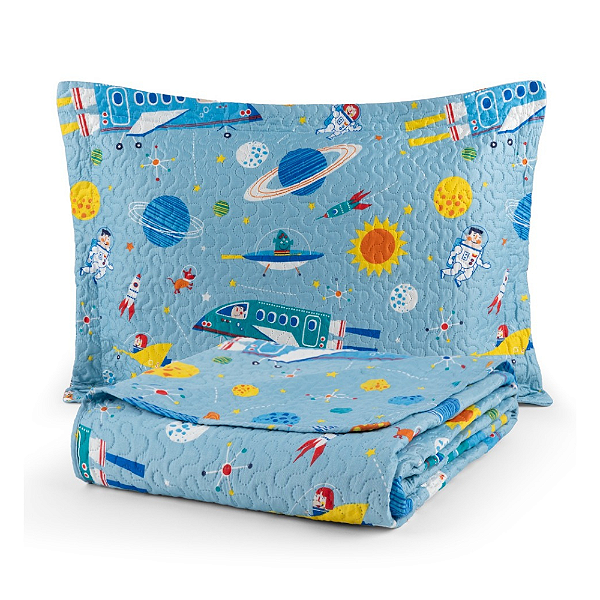 Cobre Leito Solteiro 02 Peças Matelado Dupla Face Bouti Kids - Astronauta