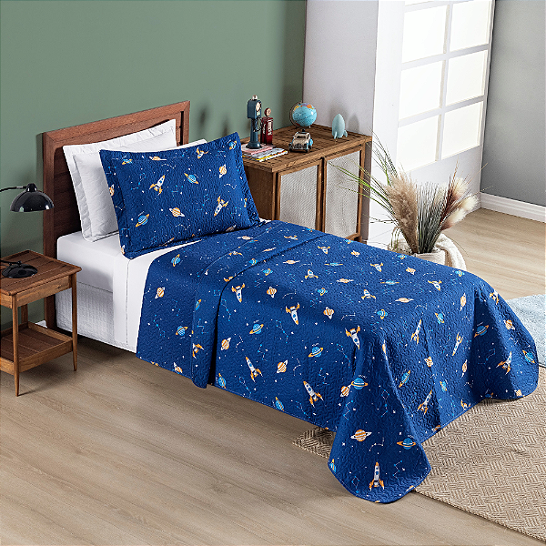 Cobre Leito Solteiro 02 Peças Matelado Dupla Face Bouti Kids - Galáxia