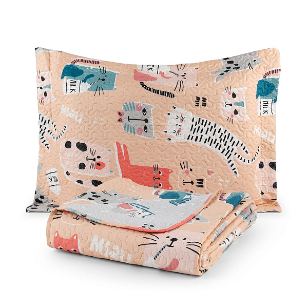 Cobre Leito Solteiro 02 Peças Matelado Dupla Face Bouti Kids - Gatinha