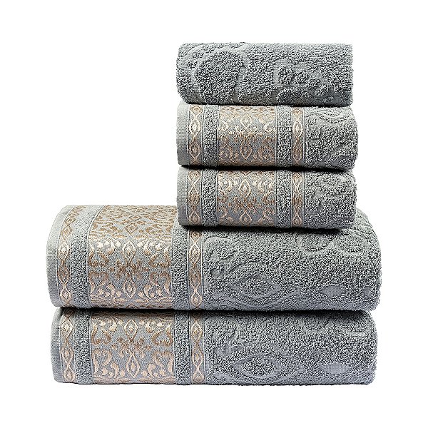 Jogo de banho 05 Peças 100% Algodão Toalha Felpuda Essence - Granito