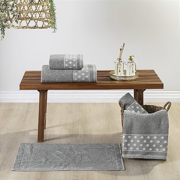 Jogo de banho 05 Peças 100% Algodão toalha Petit Poá - Granito