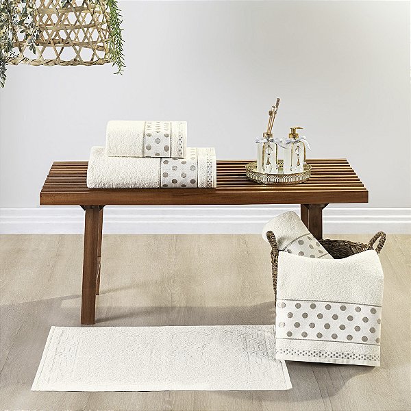 Jogo de banho 05 Peças 100% Algodão toalha Petit Poá - Pérola