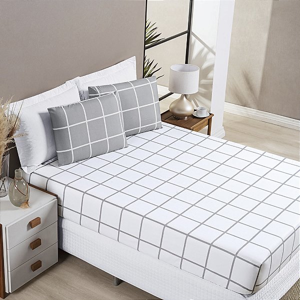 Jogo de cama Queen 03 peças Micro Percal 200 Fios Austin Estampa - Cinza