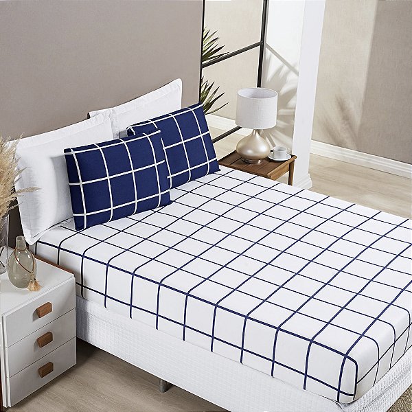 Jogo de cama Queen 03 peças Micro Percal 200 Fios Austin Estampa - Marinho