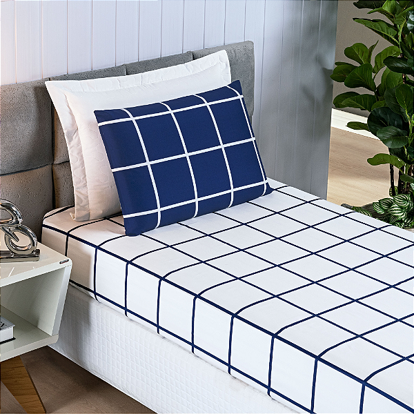 Jogo de cama Solteiro 02 peças Micro Percal 200 Fios Austin Estampa - Marinho