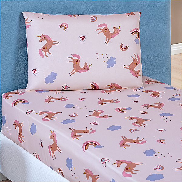 Jogo de cama Solteiro 02 peças lençol Toque Macio Bouti Kids - Unicórnio