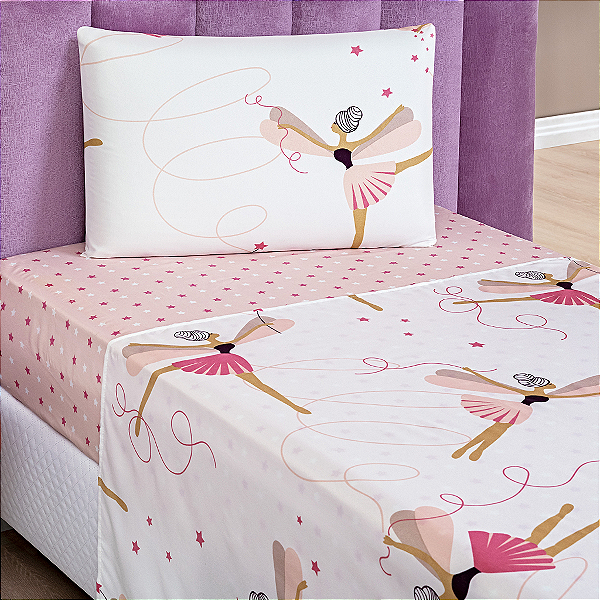 Jogo de cama Solteiro 03 peças lençol Toque Macio Bouti Kids - Bailarina