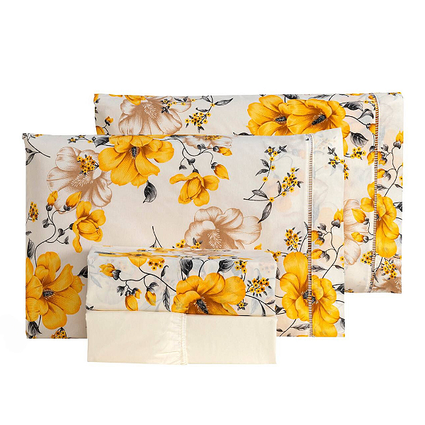 Jogo de lençol Casal Padrão 04 Peças 100% Algodão Percal 180 fios Vivale - Flora