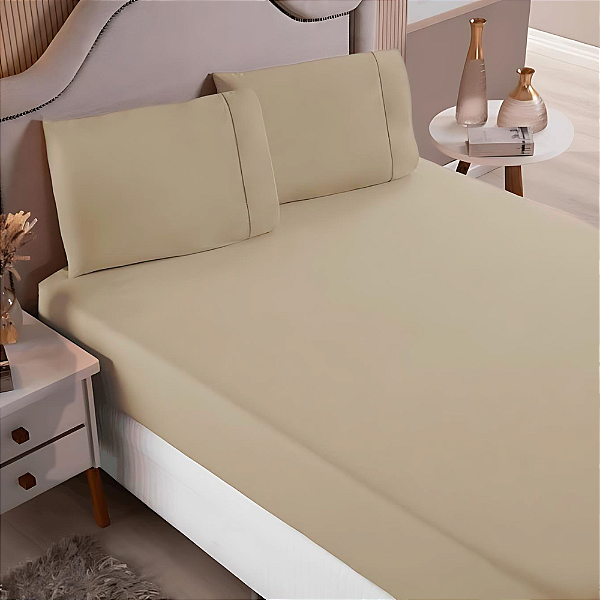 Jogo de lençol King 03 peças 100% Algodão Percal 180 fios Basic - Bege
