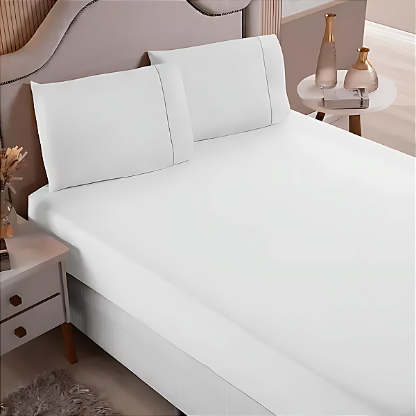Jogo de lençol King 03 peças 100% Algodão Percal 180 fios Basic - Branco