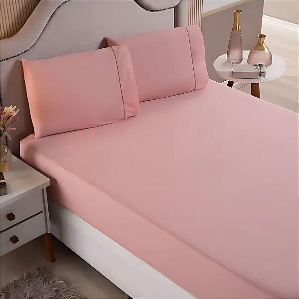Jogo de lençol King 03 peças 100% Algodão Percal 180 fios Basic - Rosa