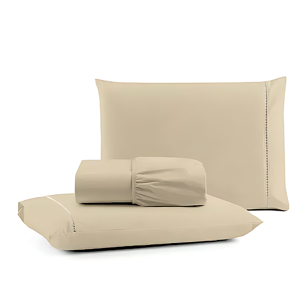 Jogo de lençol King 03 peças 100% Algodão Percal 300 fios Classic - Bege