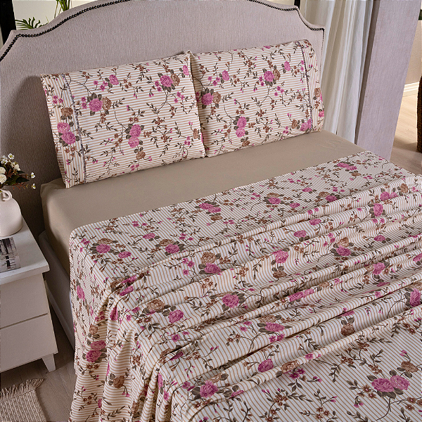 Jogo de lençol King 04 Peças 100% Algodão Percal 180 fios Vivale - Amelia