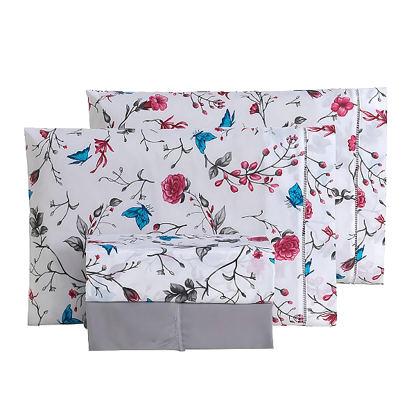 Jogo de lençol King 04 Peças 100% Algodão Percal 180 fios Vivale - Jasmin