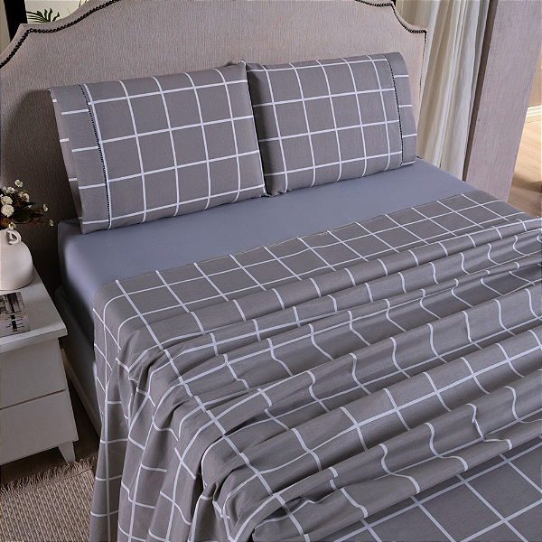 Jogo de lençol King 04 Peças 100% Algodão Percal 180 fios Vivale - Viena