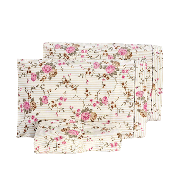 Jogo de lençol Queen 03 Peças 100% Algodão Percal 180 fios Vivale - Amelia