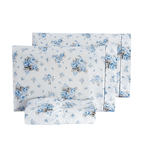 Jogo de lençol Queen 03 Peças 100% Algodão Percal 180 fios Vivale - Safira