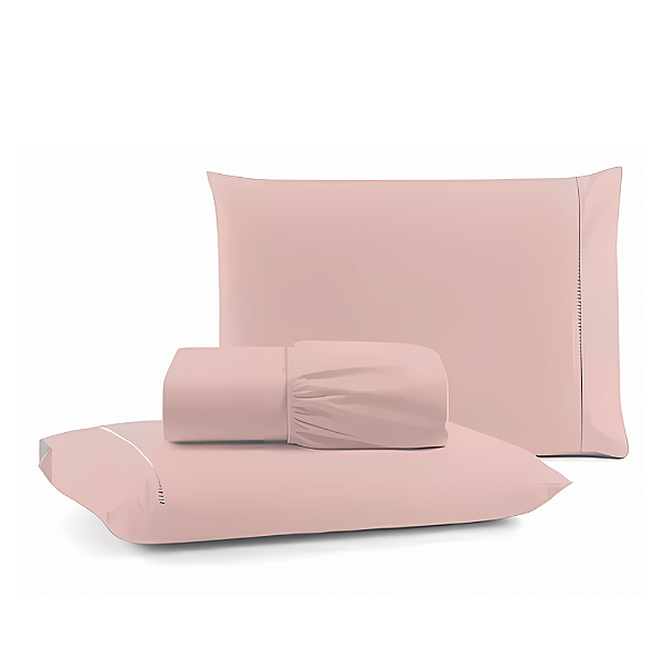Jogo de lençol Queen 03 peças 100% Algodão Percal 300 fios Classic - Rosa