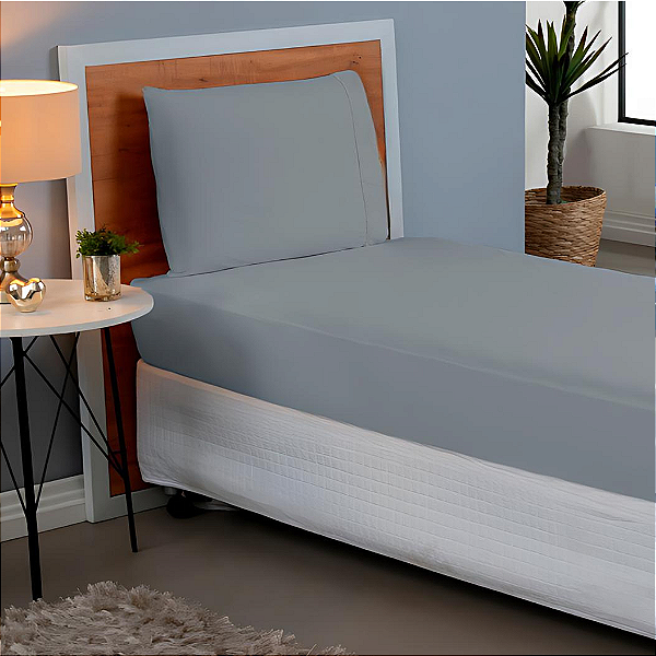 Jogo de lençol Solteiro 02 peças 100% Algodão Percal 180 fios Basic - Cinza