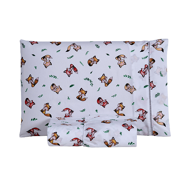 Jogo de lençol Solteiro 02 Peças 100% Algodão Percal 180 fios Kids - Raposa