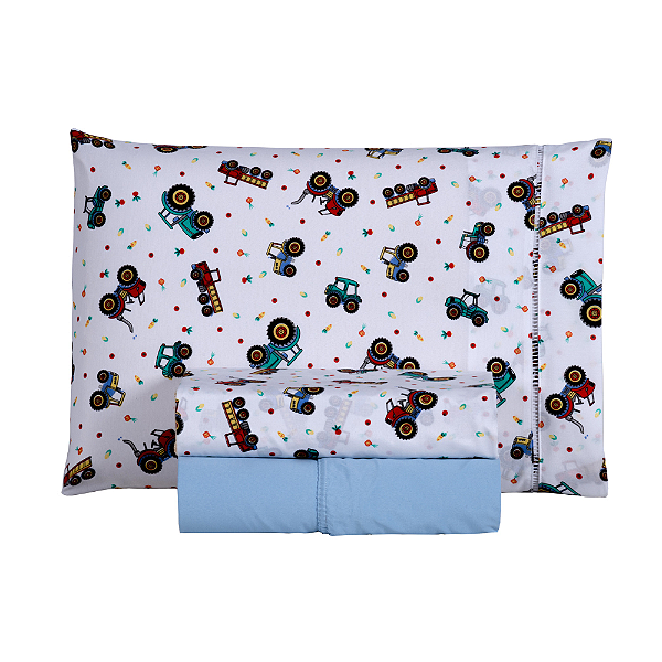 Jogo de lençol Solteiro 03 Peças 100% Algodão Percal 180 fios Kids - Trator