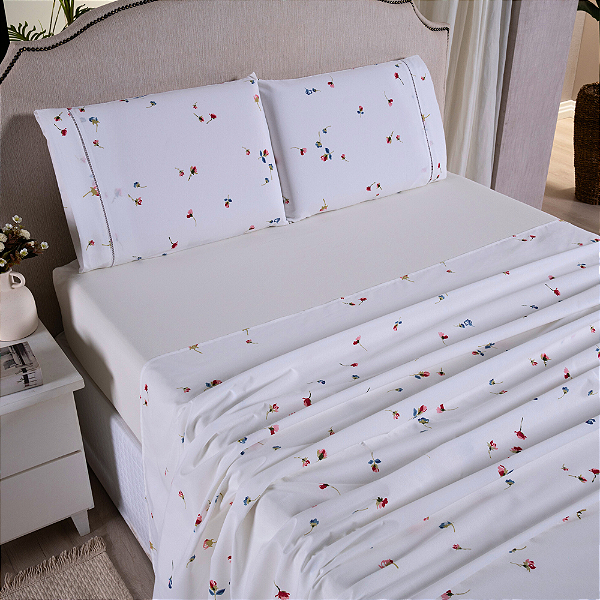 Jogo de lençol Solteiro 03 Peças 100% Algodão Percal 180 fios Vivale - Florzinha