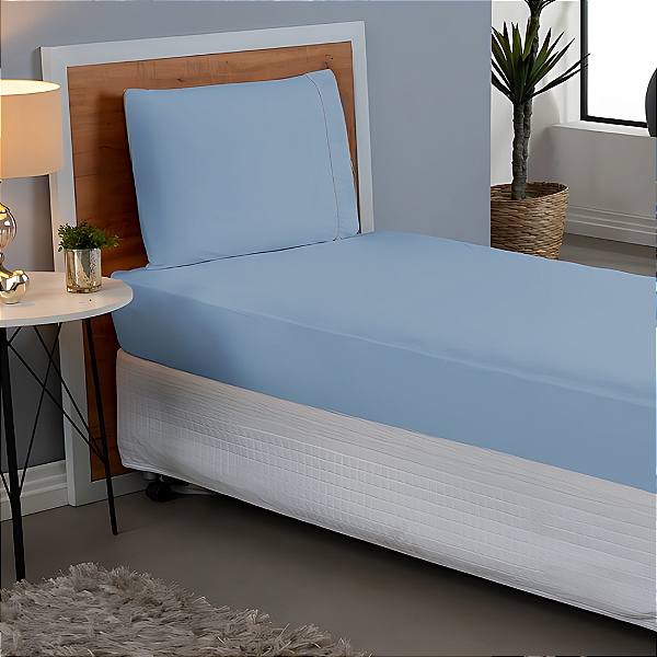 Jogo de lençol Viúvo 02 peças 100% Algodão Percal 180 fios Basic - Azul