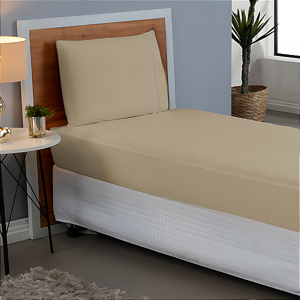 Jogo de lençol Viúvo 02 peças 100% Algodão Percal 180 fios Basic - Bege