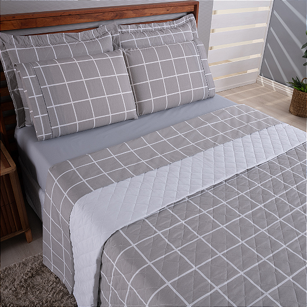 Kit 07 Peças Cobre leito + Jogo de lençol Casal 100% Algodão Percal 180 fios Vivale - Viena