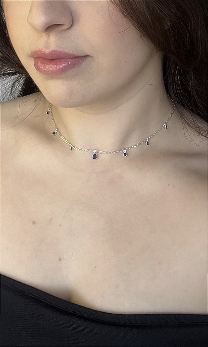 Chocker Pingentes em Zircônias Azul
