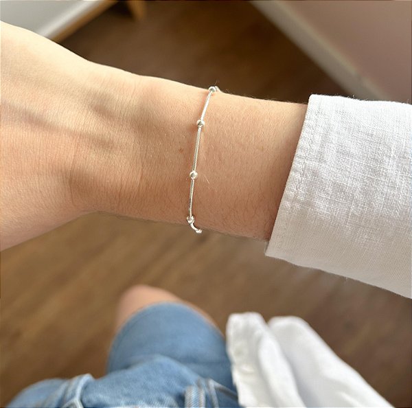 Pulseira em Prata Laminada Bolinhas