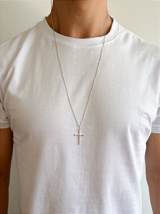 Corrente em Prata 925 Pingente Cruz