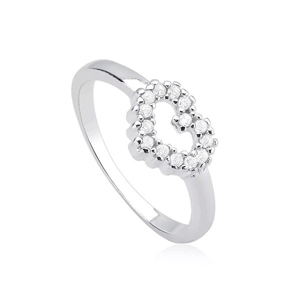 Anel em Prata Coração Cravejado