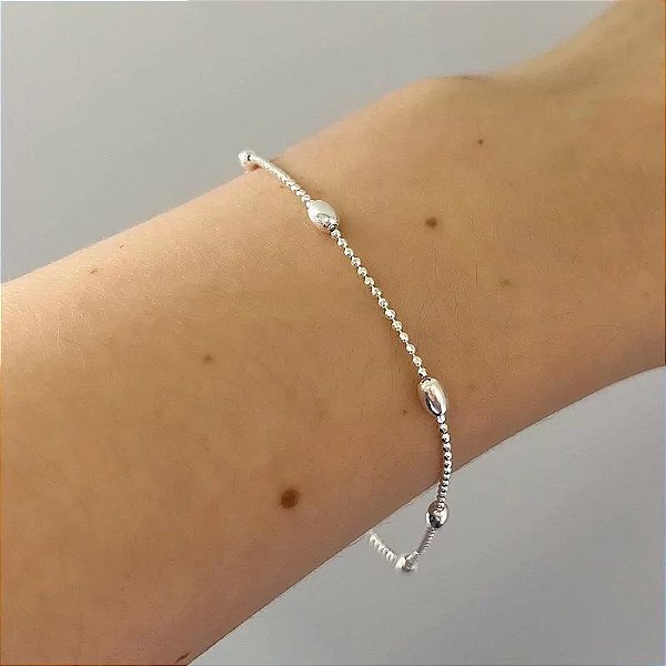 Pulseira em Prata Bolinhas Redondas e Ovais