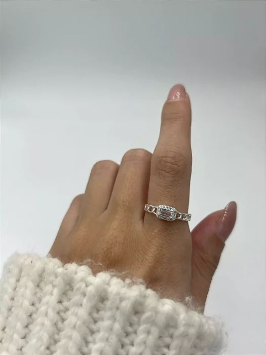 Anel em Prata Luxo Pedra Zircônia