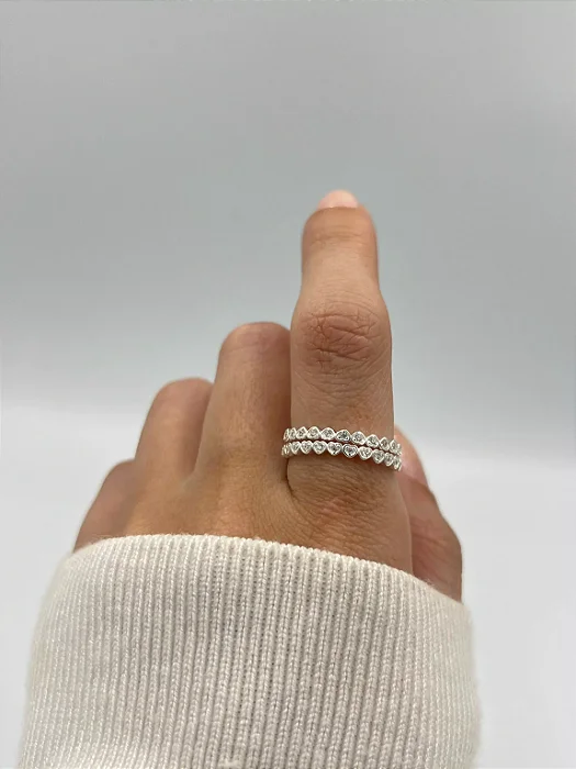 Anel em Prata Duplo Cravejado