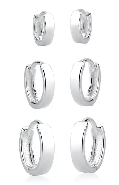 Trio de Argolas em Prata Liso