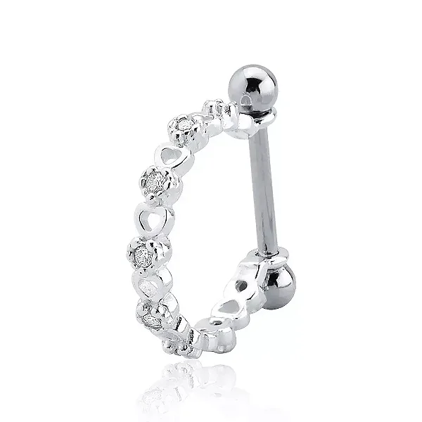 Piercing em Prata Conch Corações Cravejado