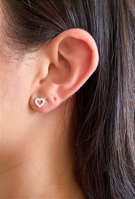Brinco em Prata Coração Cravejado