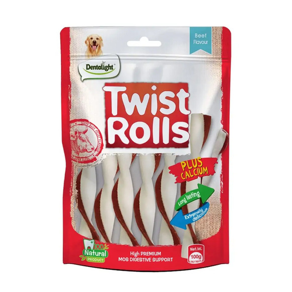 Mordedor Para Cachorro Dentalight Twist Rolls Carne 100 g
