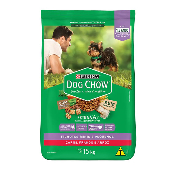 Ração Dog Chow Cães Filhotes Minis e Pequenos Carne, Frango e Arroz 15 kg