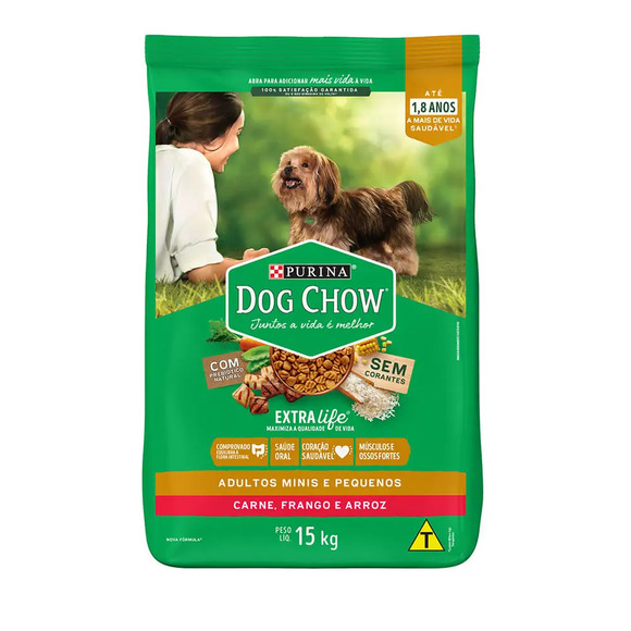 Ração Dog Chow Cães Adultos Minis e Pequenos Carne, Frango e Arroz 15 kg