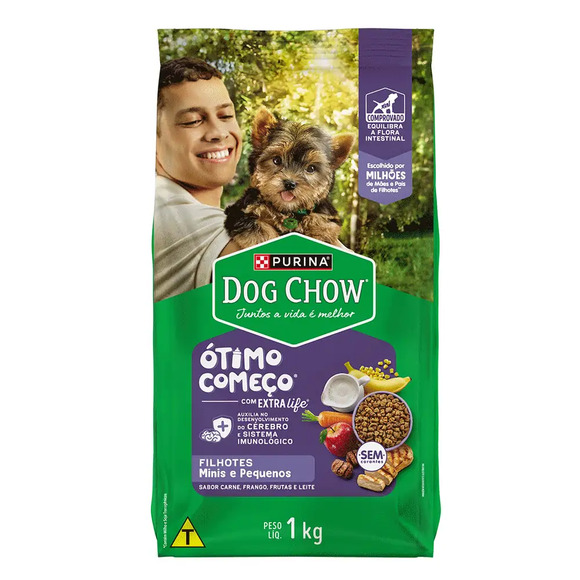 Ração Dog Chow Cães Filhotes Minis e Pequenos Carne, Frango e Arroz 1 kg