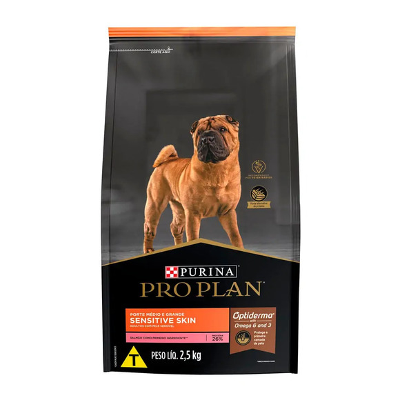 Ração Pro Plan Cães Adultos Médios e Grandes Sensitive Skin Salmão 2,5 kg