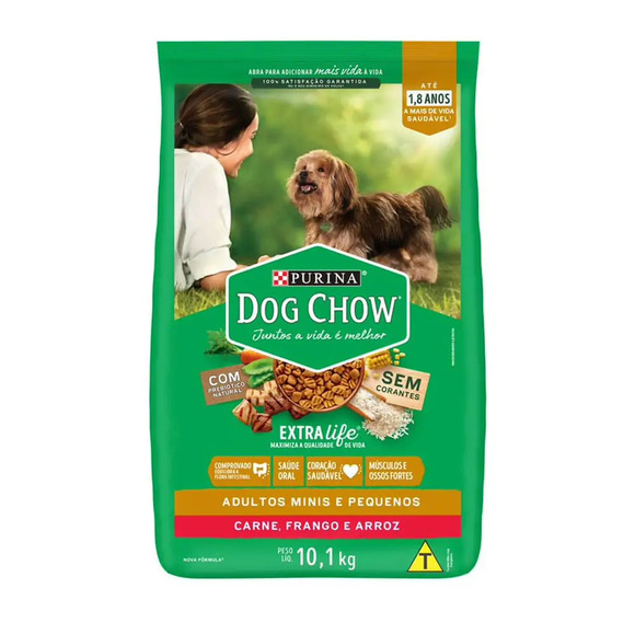 Ração Dog Chow Cães Adultos Minis e Pequenos Carne, Frango e Arroz 10,1 kg