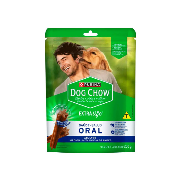 Petisco Dog Chow Extra Life Saúde Oral Cães Médios e Grandes 7 unidades