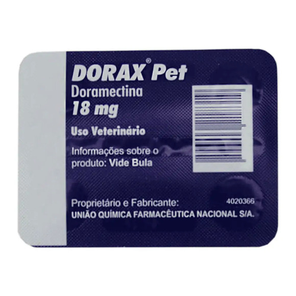 Dorax Pet 18mg Carrapaticida para Cães 4 comprimidos