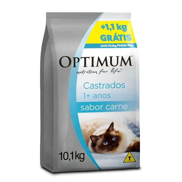 Ração Optimum para Gatos Adultos Castrados 1+ anos Carne Leve 10,1 kg Pague 9 kg