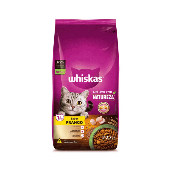 Ração Whiskas Gatos Adultos Melhor Por Natureza Frango 2,7 kg