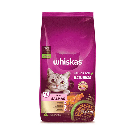 Ração Whiskas Gatos Adultos Melhor Por Natureza Salmão 2,7 kg